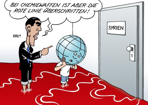 Cartoon: Obama Syrien (medium) by Erl tagged syrien,krieg,diktator,assad,chemiewaffen,biowaffen,warnung,usa,präsident,barrack,obama,linie,rot,blut,überschreiten,militär,einsatz,militäreinsatz,syrien,krieg,diktator,assad,chemiewaffen,biowaffen,warnung,usa,präsident,barrack,obama,linie,rot,blut,überschreiten,militär,einsatz,militäreinsatz