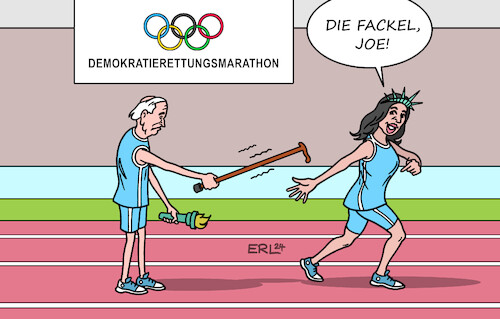 Cartoon: Olympischer Marathon (medium) by Erl tagged politik,usa,wahl,präsidentschaft,kandidat,demokraten,präsident,joe,biden,rückzug,alter,weitergabe,stab,fackel,freiheit,freiheitsstatue,kandidatin,vizepräsidentin,kamala,harris,sport,olympische,spiele,paris,2024,marathon,demokratie,rettung,gehstock,karikatur,erl,politik,usa,wahl,präsidentschaft,kandidat,demokraten,präsident,joe,biden,rückzug,alter,weitergabe,stab,fackel,freiheit,freiheitsstatue,kandidatin,vizepräsidentin,kamala,harris,sport,olympische,spiele,paris,2024,marathon,demokratie,rettung,gehstock,karikatur,erl