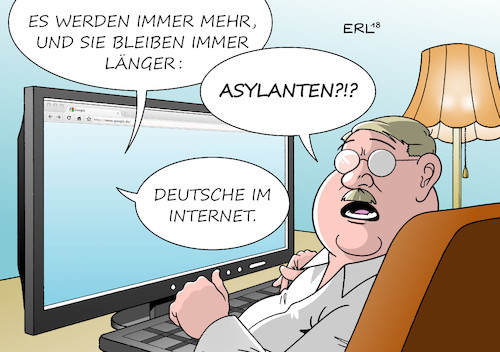 Cartoon: online (medium) by Erl tagged politik,studie,internet,nutzung,deutschland,deutsche,online,mehr,öfter,computer,pc,smartphone,soziale,netzwerke,social,media,rechtspopulismus,flüchtlingspolitik,flüchtlinge,karikatur,erl,politik,studie,internet,nutzung,deutschland,deutsche,online,mehr,öfter,computer,pc,smartphone,soziale,netzwerke,social,media,rechtspopulismus,flüchtlingspolitik,flüchtlinge,karikatur,erl