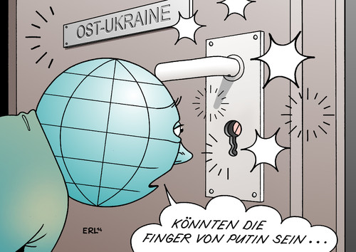 Cartoon: Ost-Ukraine (medium) by Erl tagged ukraine,krim,russland,annexion,konflikt,ostukraine,regierung,gebäude,besetzung,aktivisten,demonstranten,prorussisch,putin,finger,spiel,welt,schlüsselloch,ukraine,krim,russland,annexion,konflikt,ostukraine,regierung,gebäude,besetzung,aktivisten,demonstranten,prorussisch,putin,finger,spiel,welt,schlüsselloch