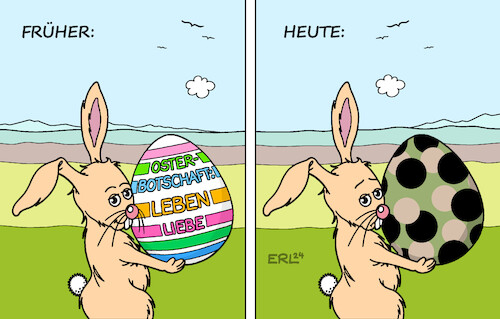 Cartoon: Osterbotschaft (medium) by Erl tagged politik,ostern,kirche,glauben,auferstehung,leben,liebe,osterbotschaft,osterhase,ei,krieg,terror,hass,gewalt,karikatur,erl,politik,ostern,kirche,glauben,auferstehung,leben,liebe,osterbotschaft,osterhase,ei,krieg,terror,hass,gewalt,karikatur,erl