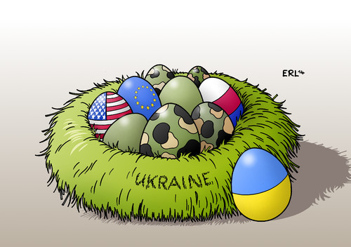 Cartoon: Ostern (medium) by Erl tagged ostern,ei,eier,osterei,ostereier,osternest,ukraine,russland,usa,eu,soldaten,konflikt,einmischung,besetzung,ostern,ei,eier,osterei,ostereier,osternest,ukraine,russland,usa,eu,soldaten,konflikt,einmischung,besetzung