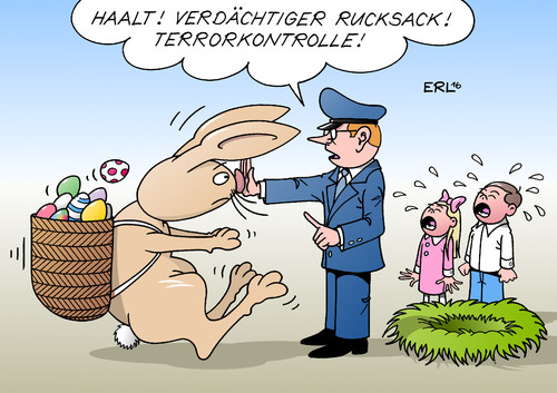 Cartoon: Ostern Terror (medium) by Erl tagged erl,karikatur,weinen,kinder,osternest,nest,ostereier,eier,kiepe,osterhase,ostern,rucksack,verdächtig,verdacht,kontrollen,polizei,terrorismus,anschlag,terror,brüssel,belgien,belgien,brüssel,terror,anschlag,terrorismus,polizei,kontrollen,verdacht,verdächtig,rucksack,ostern,osterhase,kiepe,eier,ostereier,nest,osternest,kinder,weinen,karikatur,erl