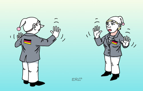 Cartoon: Pantomimen (medium) by Erl tagged politik,deutschland,teilung,brd,ddr,mauer,mauerfall,1989,wiedervereinigung,probleme,karikatur,erl,politik,deutschland,teilung,brd,ddr,mauer,mauerfall,1989,wiedervereinigung,probleme,karikatur,erl