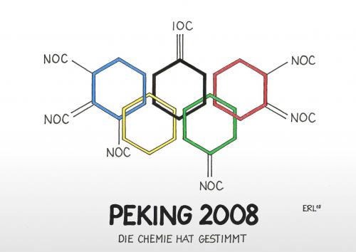 Cartoon: Peking 2008 (medium) by Erl tagged olympia,peking,2008,sport,doping,chemie,ioc,noc,spiele,rekord,chemisch,formel,noc,ioc,chemie,doping,sport,2008,peking,olympia,a probe,amaury sport organisation,amphetamine,anabolika,antidopingkontrolle,aso,athletik,b probe,beijing,blutdoping,blutprobe,boykott,bronze,buddhismus,china,cortison,dalai lama,demokratie,demonstration,dopingliste,dopingskandal,dopingtest,eigenblutdoping,epo,fackellauf,filmverbot,flaggenverbot,freistaat tibet,gefängnisstrafe,glenbuterol,gold,goldmedaillie,griechenland,hämatokritwert,internetverbot,kameraverbot,medikamentenmissbrauch,meinungsfreiheit,menschenrechte,militär,militärdiktatur,mönch,olympiade,olympische kommitee,olympische,element,spiele,pharmaindustrie,pressefreiheit,propaganda,rufmord,sauberes spiel,silber,sportdrill,steroide,stille diplomatie,taiwan,testosteron,tibet,tibetaktivist,urinprobe,wachstumshormone,zensur,chemisch,amaury,organisation,dalai,lama,freistaat,kommitee,sauberes,spiel,stille,diplomatie,internationale olympische komitee ee,network operations center,internet,internationale,network,operations,center,probe,komitee,ee