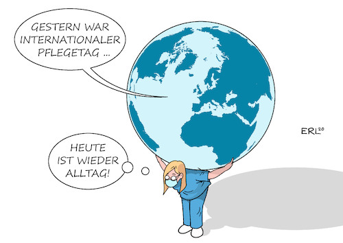 Cartoon: Pflegetag II (medium) by Erl tagged politik,internationaler,tag,der,pflege,pflegekraft,pflegekräfte,pflegerinnen,pfleger,krankenhaus,altenheim,pflegeheim,bezahlung,niedrig,arbeitsbelastung,hoch,alltag,wert,gesellschaft,wertschätzung,welt,erde,stütze,atlas,karikatur,erl,politik,internationaler,tag,der,pflege,pflegekraft,pflegekräfte,pflegerinnen,pfleger,krankenhaus,altenheim,pflegeheim,bezahlung,niedrig,arbeitsbelastung,hoch,alltag,wert,gesellschaft,wertschätzung,welt,erde,stütze,atlas,karikatur,erl