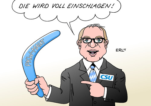 Cartoon: PKW-Maut (medium) by Erl tagged pkw,maut,ausländer,infrastruktur,abgabe,infrastrukturabgabe,deutschland,deutsche,inländer,entlastung,kfz,steuer,eu,recht,diskriminierung,verfahren,verkehrsminister,alexander,dobrindt,csu,wahlkampf,wahlversprechen,einschlagen,bumerang,karikatur,erl,pkw,maut,ausländer,infrastruktur,abgabe,infrastrukturabgabe,deutschland,deutsche,inländer,entlastung,kfz,steuer,eu,recht,diskriminierung,verfahren,verkehrsminister,alexander,dobrindt,csu,wahlkampf,thema,wahlversprechen,umsetzung,einschlagen,stammtisch,bumerang