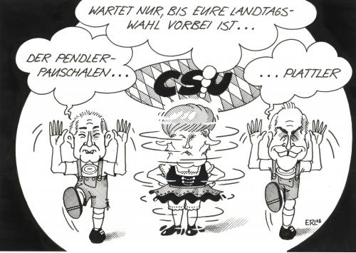 Cartoon: Plattler (medium) by Erl tagged csu,cdu,beckstein,huber,merkel,pendlerpauschale,schuhplattler,bayern,brauchtum,cdu,beckstein,huber,csu,merkel,pendlerpauschale,schuhplattler,bayern,brauchtum,tradition,tanz,landtagswahl,bündnis,schwesterpartei,debatte,politik