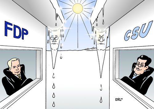 Cartoon: Platz an der Sonne (medium) by Erl tagged sonne,tauwetter,eiszapfen,eis,verlust,macht,nachfolger,vorsitz,partei,csu,fdp,platz,westerwelle,seehofer,lindner,guttenberg,fdp,csu,partei,vorsitz,nachfolger,macht,verlust,eiszapfen,eis,tauwetter,westerwelle,seehofer,guttenberg,lindner