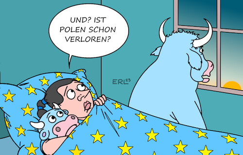 Cartoon: Polen (medium) by Erl tagged politik,wahl,polen,regierung,partei,pis,national,konservativ,konkurrenz,rechts,konfederacja,nationalismus,rechtsextremismus,antisemitismus,homophobie,gefahr,eu,angst,europa,stier,karikatur,erl,politik,wahl,polen,regierung,partei,pis,national,konservativ,konkurrenz,rechts,konfederacja,nationalismus,rechtsextremismus,antisemitismus,homophobie,gefahr,eu,angst,europa,stier,karikatur,erl