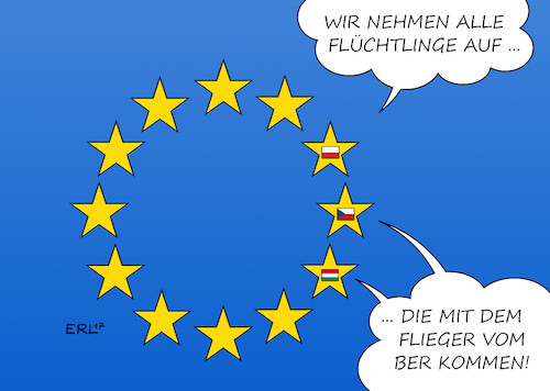 Cartoon: Polen Tschechien Ungarn (medium) by Erl tagged eu,europäische,union,europa,flüchtlingspolitik,quote,aufnahme,flüchtlinge,weigerung,polen,tschechien,ungarn,rechtspolulismus,egoismus,abschottung,subventionen,solidarität,weret,humanität,zynismus,flughafen,hauptstadflughafen,ber,berlin,termin,fertigstellung,verschiebung,karikatur,erl,eu,europäische,union,europa,flüchtlingspolitik,quote,aufnahme,flüchtlinge,weigerung,polen,tschechien,ungarn,rechtspolulismus,egoismus,abschottung,subventionen,solidarität,weret,humanität,zynismus,flughafen,hauptstadflughafen,ber,berlin,termin,fertigstellung,verschiebung,karikatur,erl