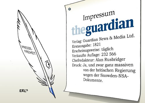 Cartoon: Pressefreiheit (medium) by Erl tagged guardian,the,pressefreiheit,großbritannien,regierung,druck,nsa,edward,snowden,dokumente,datei,festplatte,zerstören,geheimdienst,redakteur,journalist,journalismus,schreiben,feder,impressum,zeitung,tageszeitung,pressefreiheit,the,guardian