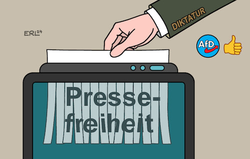 Cartoon: Pressefreiheit II (medium) by Erl tagged politik,demokratie,grundrechte,meinungsfreiheit,pressefreiheit,diktatur,zensur,einschränkung,abschaffung,einschüchterung,journalisten,journalistinnen,ermordung,verhaftung,russland,china,sympathie,afd,petr,bystron,maximilian,krah,rechtsextremismus,aktenvernichter,emoji,daumen,hoch,karikatur,erl,politik,demokratie,grundrechte,meinungsfreiheit,pressefreiheit,diktatur,zensur,einschränkung,abschaffung,einschüchterung,journalisten,journalistinnen,ermordung,verhaftung,russland,china,sympathie,afd,petr,bystron,maximilian,krah,rechtsextremismus,aktenvernichter,emoji,daumen,hoch,karikatur,erl