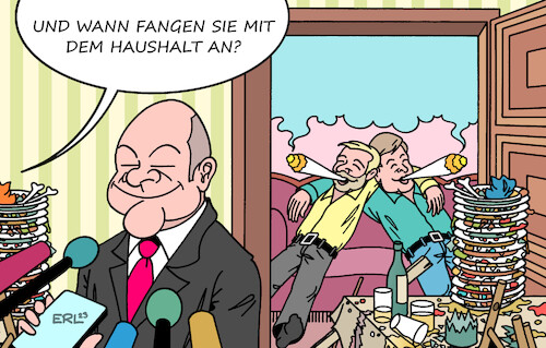 Cartoon: Prokrastination (medium) by Erl tagged politik,ampel,spd,grüne,fdp,haushalt,umgehung,schuldenbremse,verfassungswidrig,urteil,karlsruhe,milliardenloch,gefährdung,projekte,wirtschaft,industrie,suche,geld,bundeskanzler,olaf,scholz,wirtschaftsminister,robert,habeck,finanzminister,christian,lindner,beratungen,aufschieberitis,prokrastination,cannabis,karikatur,erl,politik,ampel,spd,grüne,fdp,haushalt,umgehung,schuldenbremse,verfassungswidrig,urteil,karlsruhe,milliardenloch,gefährdung,projekte,wirtschaft,industrie,suche,geld,bundeskanzler,olaf,scholz,wirtschaftsminister,robert,habeck,finanzminister,christian,lindner,beratungen,aufschieberitis,prokrastination,cannabis,karikatur,erl