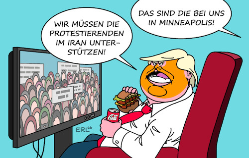 Cartoon: Proteste (medium) by Erl tagged politik,iran,proteste,unterstützung,usa,trump,demonstrationen,minneapolis,ice,gewalt,mord,abschiebungen,karikatur,erl,politik,iran,proteste,unterstützung,usa,trump,demonstrationen,minneapolis,ice,gewalt,mord,abschiebungen,karikatur,erl