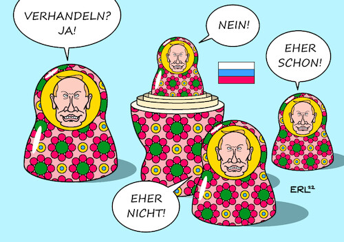 Cartoon: Putin (medium) by Erl tagged politik,konflikt,russland,ukraine,westen,usa,eu,präsident,wladimir,putin,geheimnisvoll,widersprüchlich,undurchschaubar,matrjoschka,verhandlungen,ja,nein,diplomatie,karikatur,erl,politik,konflikt,russland,ukraine,westen,usa,eu,präsident,wladimir,putin,geheimnisvoll,widersprüchlich,undurchschaubar,matrjoschka,verhandlungen,ja,nein,diplomatie,karikatur,erl