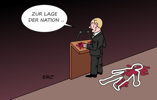 Cartoon: Putin zur Lage der Nation II (medium) by Erl tagged politik,russland,diktator,wladimir,putin,rede,zur,lage,der,nation,abschaffung,demokratie,meinungsfreiheit,pressefreiheit,menschenrechte,opposition,verhaftung,ermordung,krieg,angriff,überfall,ukraine,karikatur,erl,politik,russland,diktator,wladimir,putin,rede,zur,lage,der,nation,abschaffung,demokratie,meinungsfreiheit,pressefreiheit,menschenrechte,opposition,verhaftung,ermordung,krieg,angriff,überfall,ukraine,karikatur,erl