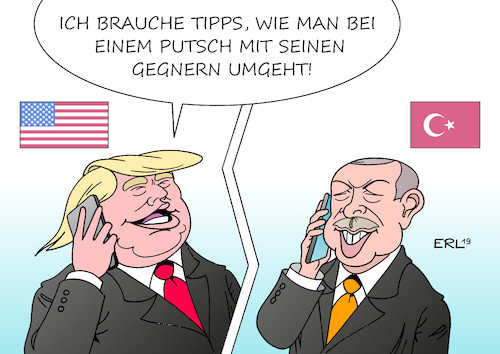 Cartoon: Putsch in den USA (medium) by Erl tagged politik,usa,donald,trump,drohung,whistleblower,spion,verräter,todesstrafe,telefonat,präsident,ukraine,wolodymyr,selenskyj,drängen,untersuchung,sohn,joe,biden,demokrat,präsidentschaft,bewerber,konkurrent,demokraten,nancy,pelosi,impeachment,amtsenthebungsverfahren,putsch,rat,tipp,erdogan,türkei,säuberung,karikatur,erl,politik,usa,donald,trump,drohung,whistleblower,spion,verräter,todesstrafe,telefonat,präsident,ukraine,wolodymyr,selenskyj,drängen,untersuchung,sohn,joe,biden,demokrat,präsidentschaft,bewerber,konkurrent,demokraten,nancy,pelosi,impeachment,amtsenthebungsverfahren,putsch,rat,tipp,erdogan,türkei,säuberung,karikatur,erl