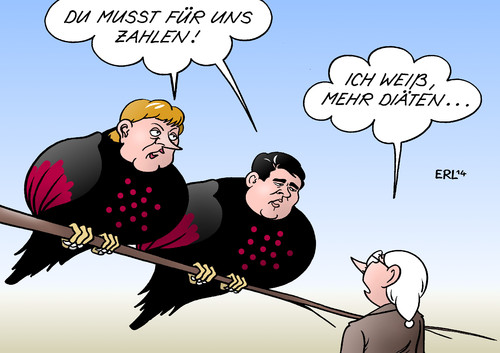 Cartoon: Rabeneltern (medium) by Erl tagged eltern,kinder,pflege,unterhalt,zerwürfnis,enterbung,unterhaltspflicht,große,koalition,cdu,csu,spd,angela,merkel,sigmar,gabriel,abgeordnete,bundestag,diäten,diätenerhöhung,steuerzahler,rabeneltern,eltern,kinder,pflege,unterhalt,zerwürfnis,enterbung,unterhaltspflicht,große,koalition,cdu,csu,spd,angela,merkel,sigmar,gabriel,abgeordnete,bundestag,diäten,diätenerhöhung,steuerzahler,rabeneltern