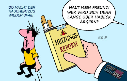 Cartoon: Rauchentzug (medium) by Erl tagged politik,klima,klimawandel,klimaschutz,habeck,heizungsgesetz,rauchentzug,hb,männchen,cdu,csu,spd,reform,zigaretten,karikatur,erl,politik,klima,klimawandel,klimaschutz,habeck,heizungsgesetz,rauchentzug,hb,männchen,cdu,csu,spd,reform,zigaretten,karikatur,erl