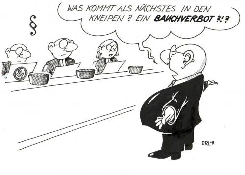 Cartoon: Rauchverbot (medium) by Erl tagged rauchen,rauchverbot,karlsruhe,kneipe,rauchen,rauchverbot,karlsruhe,kneipe,bauchverbot,recht,rechtsamt,kritik,übertreibung,rauch,qualm,zigarette,lokal,raucherecke,passivraucher