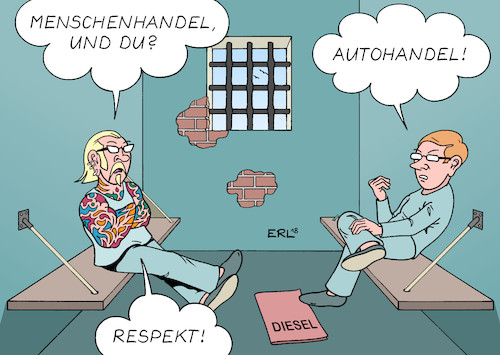 Cartoon: Razzien (medium) by Erl tagged politik,kriminalität,polizei,staatsanwalt,razzia,menschenhandel,prostitution,zwangsprostitution,dieselskandal,abgasmanipulation,abgase,software,betrug,auto,diesel,autobauer,autohandel,autokonzern,vw,porsche,audi,manager,haft,gefängnis,gefängniszelle,justiz,karikatur,erl,politik,kriminalität,polizei,staatsanwalt,razzia,menschenhandel,prostitution,zwangsprostitution,dieselskandal,abgasmanipulation,abgase,software,betrug,auto,diesel,autobauer,autohandel,autokonzern,vw,porsche,audi,manager,haft,gefängnis,gefängniszelle,justiz,karikatur,erl