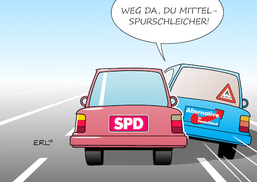 Cartoon: rechts überholt (medium) by Erl tagged politik,demokratie,partei,parteien,demoskopie,umfragewerte,platz,zwei,afd,rechtspopulismus,rechtsextremismus,nationalismus,rassismus,rechts,überholen,spd,sozialdemokraten,regierung,regierungsbeteiligung,große,koalition,groko,cdu,csu,streit,flüchtlingspolitik,fall,maaßen,wähler,politikverdrossenheit,auto,straße,karikatur,erl,politik,demokratie,partei,parteien,demoskopie,umfragewerte,platz,zwei,afd,rechtspopulismus,rechtsextremismus,nationalismus,rassismus,rechts,überholen,spd,sozialdemokraten,regierung,regierungsbeteiligung,große,koalition,groko,cdu,csu,streit,flüchtlingspolitik,fall,maaßen,wähler,politikverdrossenheit,auto,straße,karikatur,erl