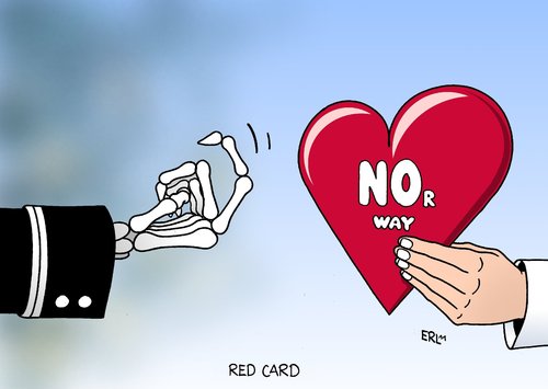 Cartoon: Red Card (medium) by Erl tagged anschlag,norwegen,solidarity,love,considerateness,reaction,answer,death,hate,war,terrorism,assault,attack,norway,attentat,terror,krieg,hass,gewalt,tod,reaktion,besonnenheit,liebe,zusammenhalt,norwegen,anschlag,attentat,terror,zusammenhalt,liebe,volk