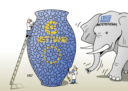 Cartoon: Referendum (medium) by Erl tagged porzellanladen,elefant,referendum,griechenland,krise,schulden,rettungsschirm,rettung,euro,eu,euro,eu,rettung,schulden,krise,griechenland,referendum,porzellanladen