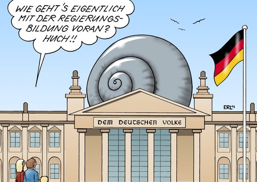 Cartoon: Regierungsbildung (medium) by Erl tagged regierungsbildung,koalition,koalitionsverhandlungen,cdu,csu,spd,langsam,schnecke,kuppel,reichstag,flagge,regierungsbildung,koalition,koalitionsverhandlungen,cdu,csu,spd,langsam,schnecke,kuppel,reichstag,flagge