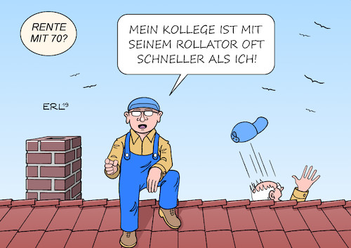 Cartoon: Rente mit 70 (medium) by Erl tagged politik,arbeit,rente,finanzen,wirtschaft,vorschlag,bundesbank,eintrittsalter,knapp,70,jahre,beitragszahler,beruf,anstrengung,dachdecker,rollator,karikatur,erl,politik,arbeit,rente,finanzen,wirtschaft,vorschlag,bundesbank,eintrittsalter,knapp,70,jahre,beitragszahler,beruf,anstrengung,dachdecker,rollator,karikatur,erl