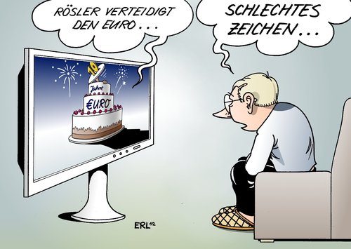 Cartoon: Rösler Euro (medium) by Erl tagged zeichen,omen,verteidigung,rösler,philipp,vorsitz,absturz,umfragetief,fdp,schicksalsjahr,entscheidung,2012,krise,euro,euro,krise,2012,entscheidung,schicksalsjahr,fdp,umfragetief,absturz,rösler,verteidigung