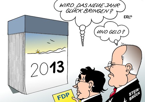 Cartoon: Rösler Steinbrück (medium) by Erl tagged neujahr,jahr,2013,hoffnung,zukunft,glück,geld,fdp,vorsitzender,philipp,rösler,spd,kanzlerkandidat,peer,steinbrück,neujahr,jahr,2013,hoffnung,zukunft,glück,geld,fdp,vorsitzender,philipp,rösler,spd,kanzlerkandidat,peer,steinbrück