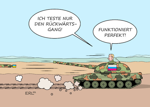 Cartoon: Rückwärtsgang (medium) by Erl tagged politik,krieg,angriff,überfall,wladimir,putin,russland,ukraine,eroberung,rückeroberung,süden,osten,rückzug,rückschlag,rückwärtsgang,panzer,karikatur,erl,politik,krieg,angriff,überfall,wladimir,putin,russland,ukraine,eroberung,rückeroberung,süden,osten,rückzug,rückschlag,rückwärtsgang,panzer,karikatur,erl