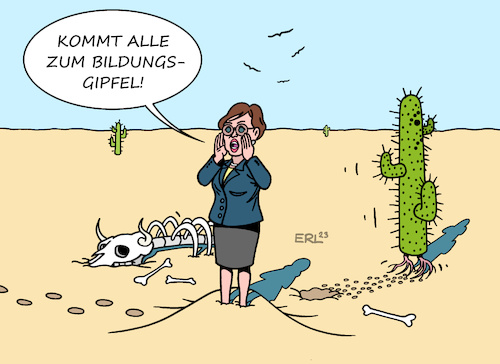 Cartoon: Ruferin in der Wüste (medium) by Erl tagged politik,bildung,bildungspolitik,bund,länder,bildungsministerin,bettina,stark,watzinger,einladung,bildungsgipfel,ruferin,in,der,wüste,einsamkeit,misere,bildungsmisere,deutschland,karikatur,erl,politik,bildung,bildungspolitik,bund,länder,bildungsministerin,bettina,stark,watzinger,einladung,bildungsgipfel,ruferin,in,der,wüste,einsamkeit,misere,bildungsmisere,deutschland,karikatur,erl