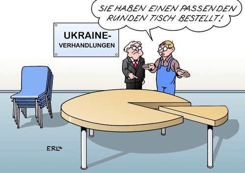 Cartoon: Runder Tisch (medium) by Erl tagged ukraine,konflikt,russland,eu,usa,außenminister,steinmeier,runder,tisch,gespräche,verhandlungen,separatisten,prorussisch,abspaltung,diplomatie,ukraine,konflikt,russland,eu,usa,außenminister,steinmeier,runder,tisch,gespräche,verhandlungen,separatisten,prorussisch,abspaltung,diplomatie