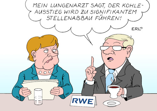 Cartoon: RWE Kohleausstieg (medium) by Erl tagged politik,energie,kohle,steinkohle,braunkohle,kohlekraftwerk,ausstieg,kommission,tagung,luft,klimaschutz,klimawandel,erderwärmung,klimaziele,umweltschutz,energiekonzern,rwe,stellenabbau,diskussion,grenzwerte,stickoxide,feinstaub,lungenärzte,karikatur,erl,politik,energie,kohle,steinkohle,braunkohle,kohlekraftwerk,ausstieg,kommission,tagung,luft,klimaschutz,klimawandel,erderwärmung,klimaziele,umweltschutz,energiekonzern,rwe,stellenabbau,diskussion,grenzwerte,stickoxide,feinstaub,lungenärzte,karikatur,erl