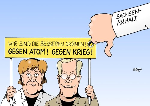 Cartoon: Sachsen-Anhalt 2 (medium) by Erl tagged landtagswahl,sachsenanhalt,fdp,flugverbot,libyen,krieg,japan,atomkraftwerk,gau,cdu,grüne,antiatombewegung,pazifismus,landtagswahl,sachsen anhalt,flugverbot,libyen,krieg,japan,atomkraftwerk,sachsen,anhalt