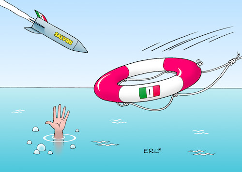 Cartoon: Salvini (medium) by Erl tagged politik,flüchtlinge,mittelmeer,seenot,rettung,privat,organisation,küstenwache,italienisch,italien,innenminister,matteo,salvini,lega,nord,rechtspopulismus,nationalismus,sperrung,häfen,rettungsring,rakete,karikatur,erl,politik,flüchtlinge,mittelmeer,seenot,rettung,privat,organisation,küstenwache,italienisch,italien,innenminister,matteo,salvini,lega,nord,rechtspopulismus,nationalismus,sperrung,häfen,rettungsring,rakete,karikatur,erl