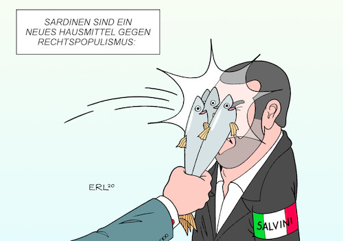 Cartoon: Salvini (medium) by Erl tagged politik,italien,rechtspopulismus,ex,innenminister,matteo,salvini,lega,nord,regionalwahl,emilia,romagna,sie,pd,sozialdemokraten,verdienst,sardinen,bewegung,widerstand,gegen,rechts,karikatur,erl,politik,italien,rechtspopulismus,ex,innenminister,matteo,salvini,lega,nord,regionalwahl,emilia,romagna,sie,pd,sozialdemokraten,verdienst,sardinen,bewegung,widerstand,gegen,rechts,karikatur,erl