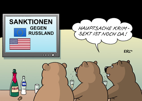 Cartoon: Sanktionen Russland (medium) by Erl tagged russland,ukraine,krise,krieg,usa,eu,sanktionen,präsident,wladimir,putin,bär,bar,wirtschaft,wodka,sekt,krimsekt,krim,eroberung,russland,ukraine,krise,krieg,usa,eu,sanktionen,präsident,wladimir,putin,bär,bar,wirtschaft,wodka,sekt,krimsekt,krim,eroberung