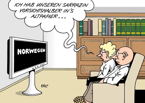 Cartoon: Sarrazin (medium) by Erl tagged norwegen,anschläge,terror,hass,rechtsextremismus,rechtspopulismus,fremdenfeindlichkeit,islamophopbie,deutschland,thilo,sarrazin,buch,norwegen,anschläge,terror,hass,rechtsextremismus,fremdenfeindlichkeit,rechtspopulismus,islamophopbie,deutschland,sarrazin