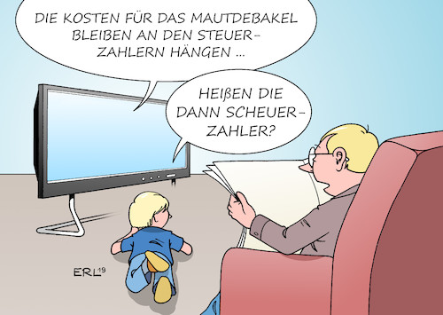 Cartoon: Scheuer (medium) by Erl tagged politik,csu,pkw,maut,scheitern,eugh,untersuchungsausschuss,verkehrsminister,andreas,scheuer,verträge,schadensersatz,kosten,steuerzahler,zeitung,fernsehen,vater,sohn,kindermund,karikatur,erl,politik,csu,pkw,maut,scheitern,eugh,untersuchungsausschuss,verkehrsminister,andreas,scheuer,verträge,schadensersatz,kosten,steuerzahler,zeitung,fernsehen,vater,sohn,kindermund,karikatur,erl