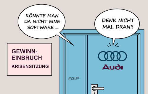 Cartoon: Schlechte Erfahrungen (medium) by Erl tagged politik,auto,vw,audi,gewinneinbruch,zölle,vergangenheit,abgasskandal,schummelsoftware,software,karikatur,erl,politik,auto,vw,audi,gewinneinbruch,zölle,vergangenheit,abgasskandal,schummelsoftware,software,karikatur,erl