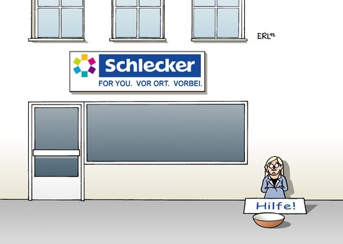 Cartoon: Schlecker pleite (medium) by Erl tagged schlecker,insolvenz,pleite,arbeitslosigkeit,drogeriemarkt,management,fehler,personalpolitik,schlecker,insolvenz,pleite,arbeitslosigkeit,drogeriemarkt,management