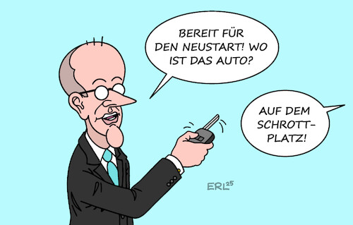 Cartoon: Schlüsselgewalt - erster Dämpfer (medium) by Erl tagged politik,bundestagswahl,sieger,cdu,friedrich,merz,bundeskanzler,neustart,autoschlüssel,auto,schrottplatz,karikatur,erl,politik,bundestagswahl,sieger,cdu,friedrich,merz,bundeskanzler,neustart,autoschlüssel,auto,schrottplatz,karikatur,erl