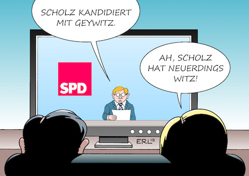 Cartoon: Scholz mit Geywitz I (medium) by Erl tagged politik,partei,spd,suche,vorsitz,doppelspitze,kandidat,finanzminister,olaf,scholz,steif,humorlos,partnerin,kandidatin,klara,geywitz,karikatur,erl,politik,partei,spd,suche,vorsitz,doppelspitze,kandidat,finanzminister,olaf,scholz,steif,humorlos,partnerin,kandidatin,klara,geywitz,karikatur,erl