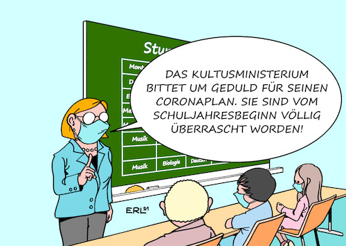 Cartoon: Schulbeginn (medium) by Erl tagged politik,corona,virus,pandemie,covid19,lockdown,schule,unterricht,digital,homeschooling,distanzunterricht,vierte,welle,schuljahr,2021,2022,vorbereitung,mangelhaft,situation,wiederholung,2020,deja,vu,masken,kultusministerium,coronaplan,lehrerin,schüler,schülerin,kaikatur,erl,politik,corona,virus,pandemie,covid19,lockdown,schule,unterricht,digital,homeschooling,distanzunterricht,vierte,welle,schuljahr,2021,2022,vorbereitung,mangelhaft,situation,wiederholung,2020,deja,vu,masken,kultusministerium,coronaplan,lehrerin,schüler,schülerin,kaikatur,erl