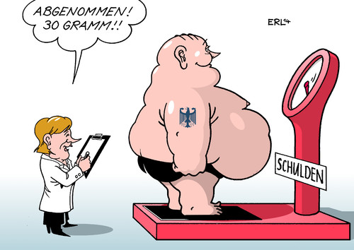 Cartoon: Schuldenabbau (medium) by Erl tagged deutschland,schulden,abbau,erstmals,gering,staat,finanzen,übergewicht,waage,abnehmen,dick,bundeskanzlerin,angela,merkel,deutschland,schulden,abbau,erstmals,gering,staat,finanzen,übergewicht,waage,abnehmen,dick,bundeskanzlerin,angela,merkel