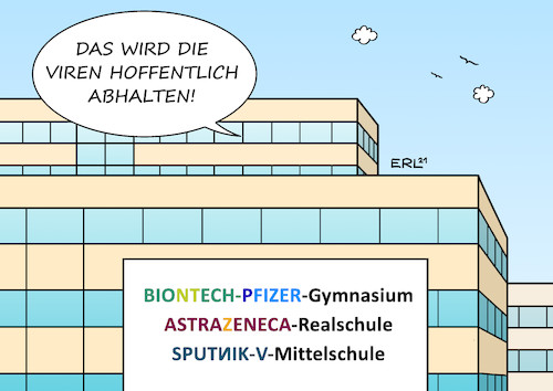 Cartoon: Schulöffnungskonzept (medium) by Erl tagged politik,corona,virus,pandemie,covid19,lockdown,schulschließungen,schließung,schule,schulen,gymnasium,realschule,mittelschule,öffnung,unterricht,präsenzunterricht,schüler,schülerinnen,lehrerinnen,lehrer,konzept,impfung,impfstoff,hersteller,biontech,pfizer,astrazeneca,sputnik,namen,umbenennung,karikatur,erl,politik,corona,virus,pandemie,covid19,lockdown,schulschließungen,schließung,schule,schulen,gymnasium,realschule,mittelschule,öffnung,unterricht,präsenzunterricht,schüler,schülerinnen,lehrerinnen,lehrer,konzept,impfung,impfstoff,hersteller,biontech,pfizer,astrazeneca,sputnik,namen,umbenennung,karikatur,erl